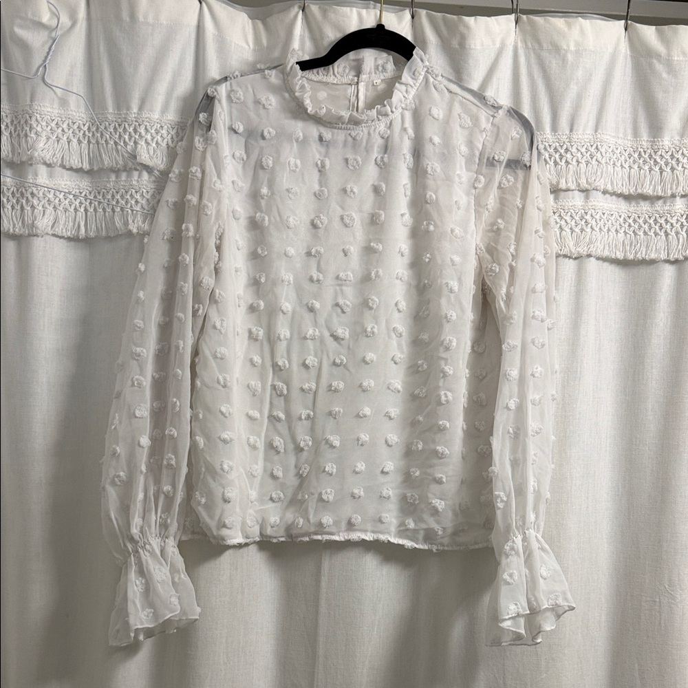 SHEIN White Textured Sheer Blouse